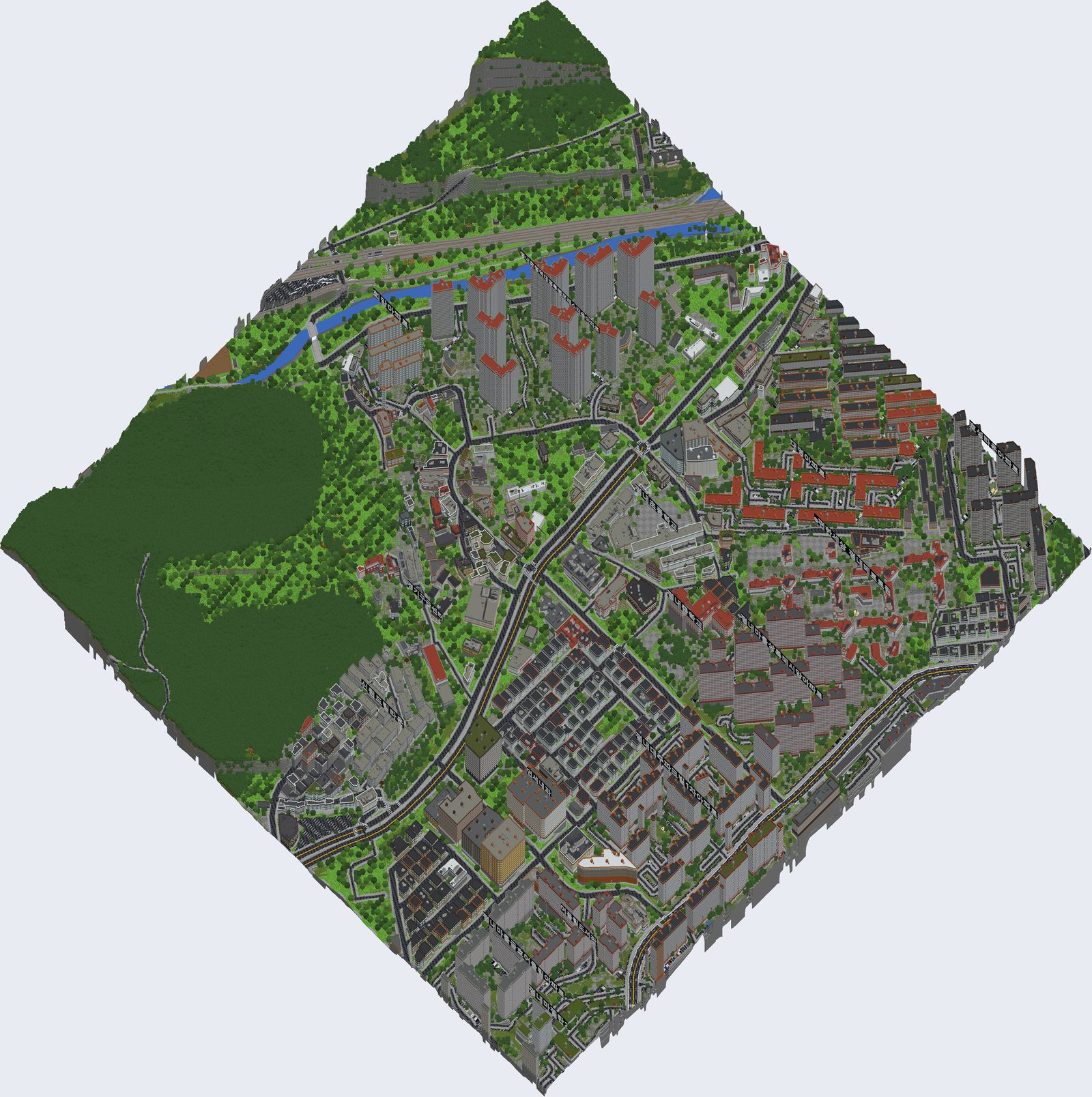 경기도 남양주시 평내동 1km² 를 블록으로 변환한 결과